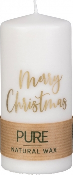 Weihnachtskerze Natural Pure „Merry Christmas“ 130x60mm