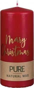 Weihnachtskerze rot Pure „Merry Christmas“ 130x60mm